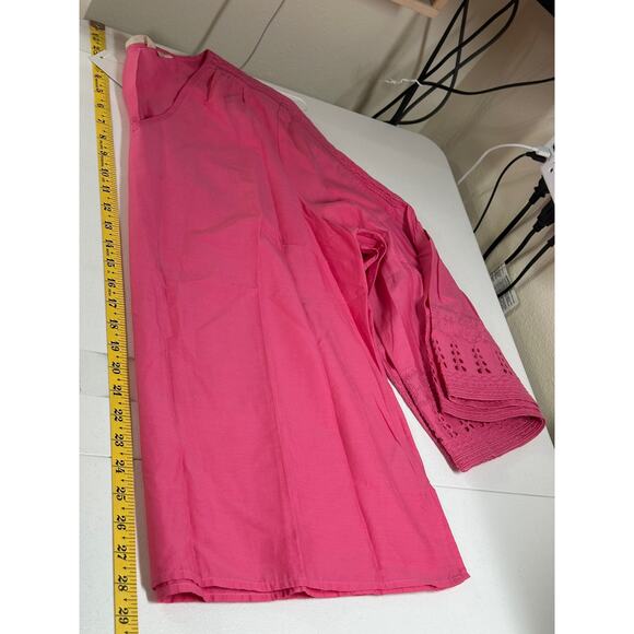 Soft Surroundings Top Womens 1X Heloise Eyelet Sleeve Tunic Azalea Pink Boho NWT - Picture 10 of 10
